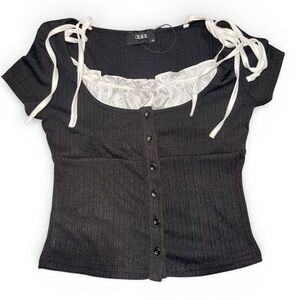 Cider Black Bow Tie Milkmaid Top🖤